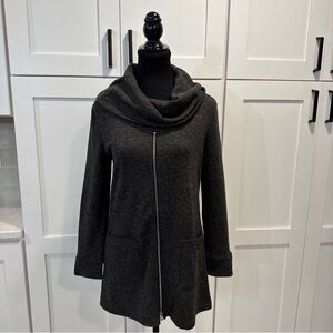 Womens S Grey Sweater Tunic P Luca Milano Cowl Neck Small 3/4 Sleeve Zip Down